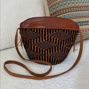 Brown and Black Woven Crossbody Bag